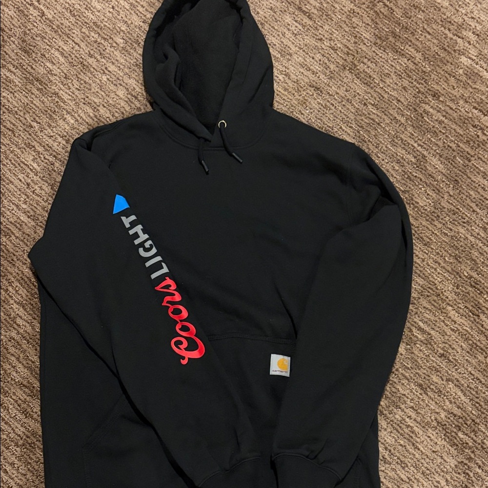 Carhartt Black Hoodie with Red and Blue Accents